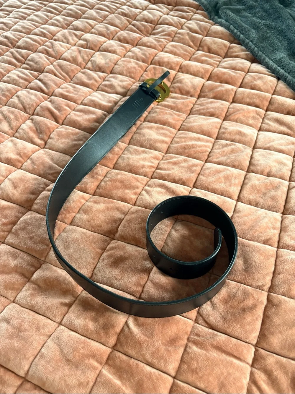 Black Leather Belt with Gold Double-G Style Buckle